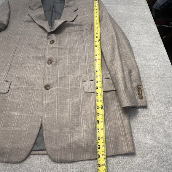 Hickey Freeman Madison Mens Beige Windowpane Cashmere Silk Sport Coat 46R - Picture 13 of 13